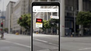 Ecran d'une application de réalité augmentée pouvant être utilisée dans la rue